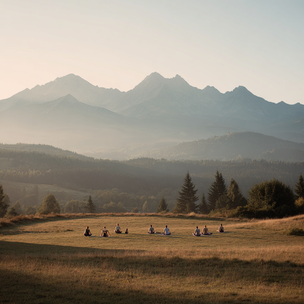 Група людей практикує йогу в студії